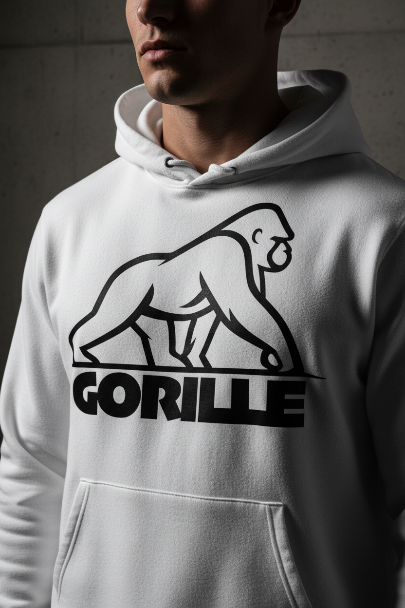 Hoodie Blanc Homme en Coton Bio – GORILLE Premium