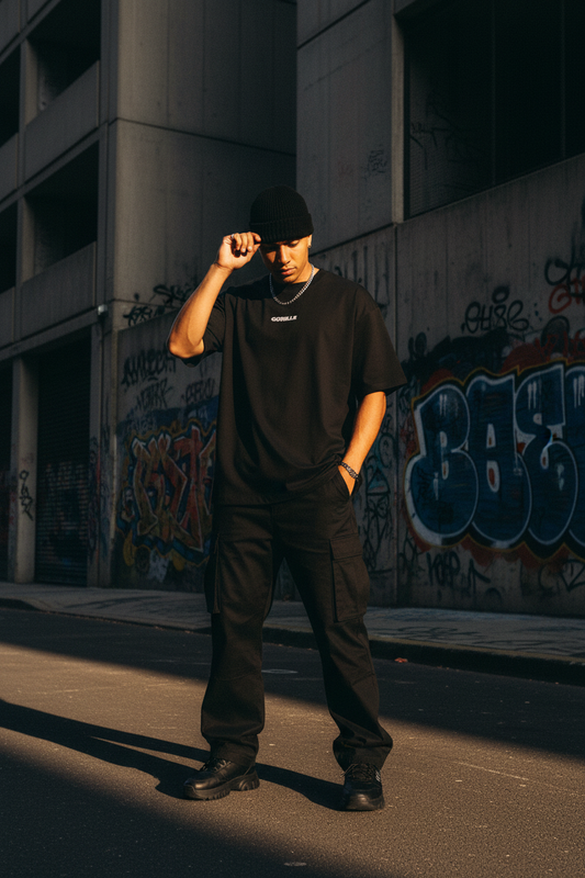 T-shirt oversize brodé GORILLE coloris noir vintage - vue de face - streetwear premium homme